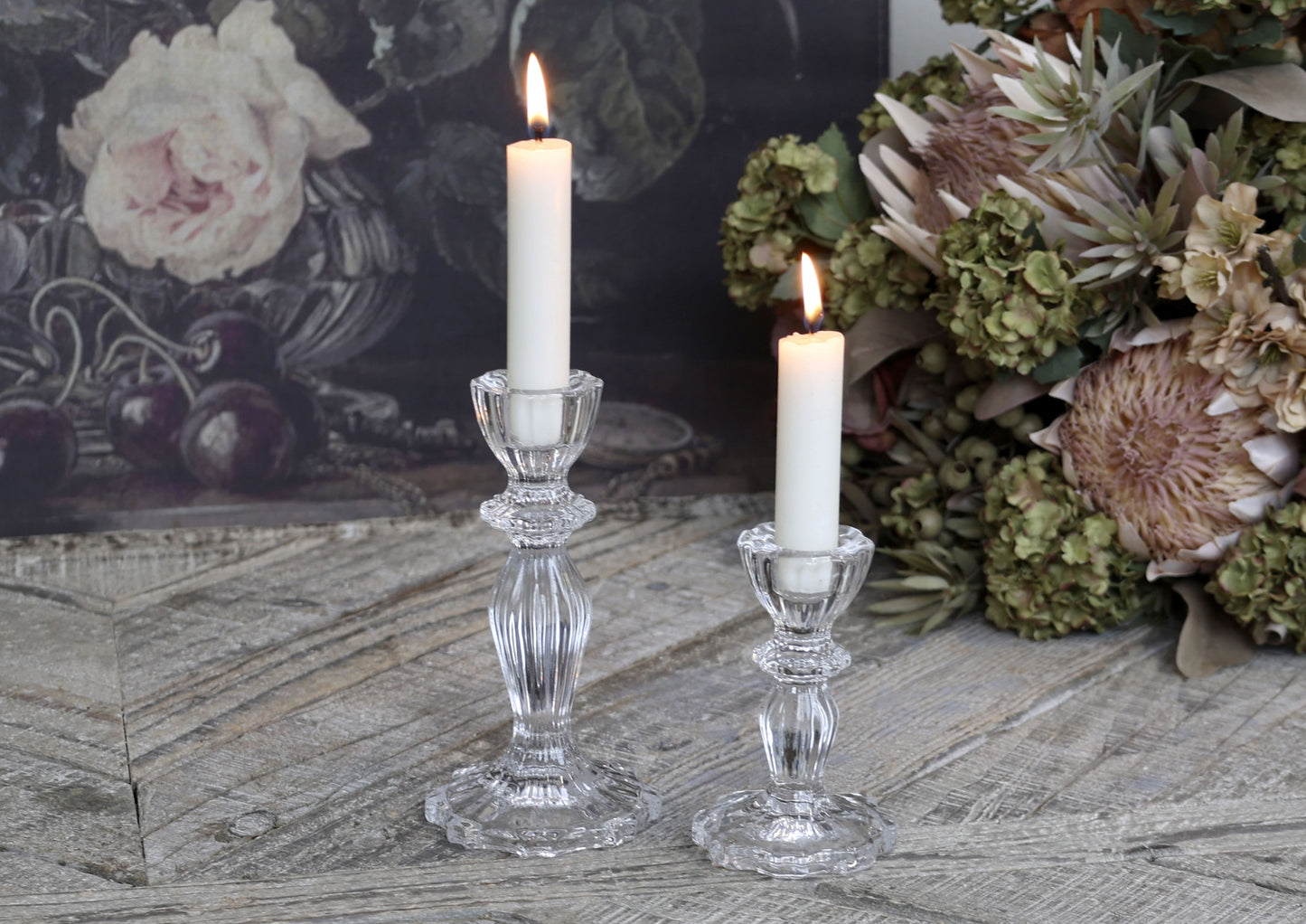 Lysestake i glass h 15,5cm d 8cm