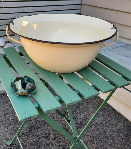 Stort Vintage emaljefat med hanker #3#
